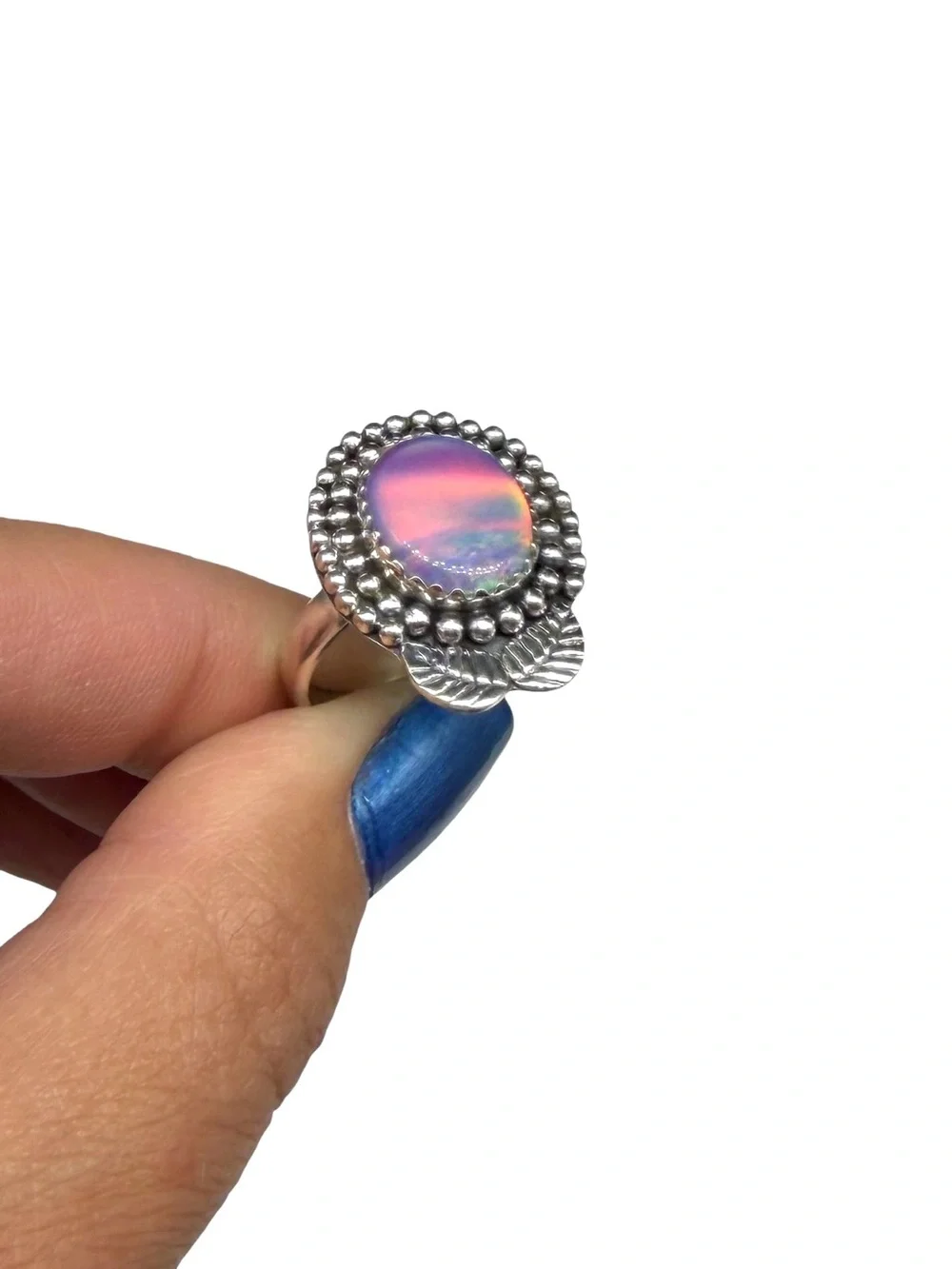 Aurora Fire Opal Ring Size 8 Solid 925 Sterling Silver